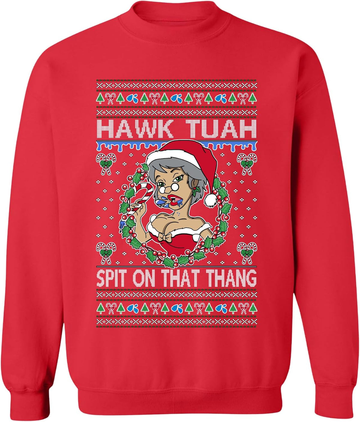 ALLNTRENDS Red Ugly Christmas Sweatshirt Graphic Xmas Sweater - Hawk Tuah
