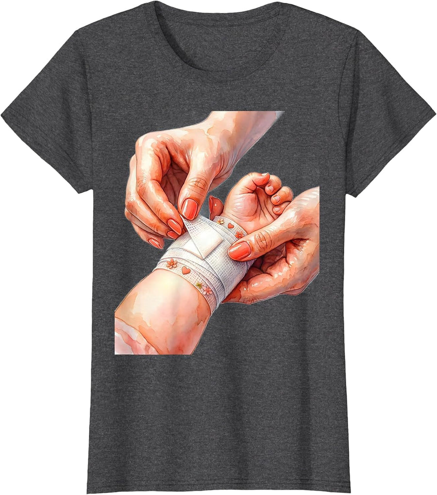 Women's Pediatric Nurse Bandage Art Illustration T-Shirt - Dark Heather Grey