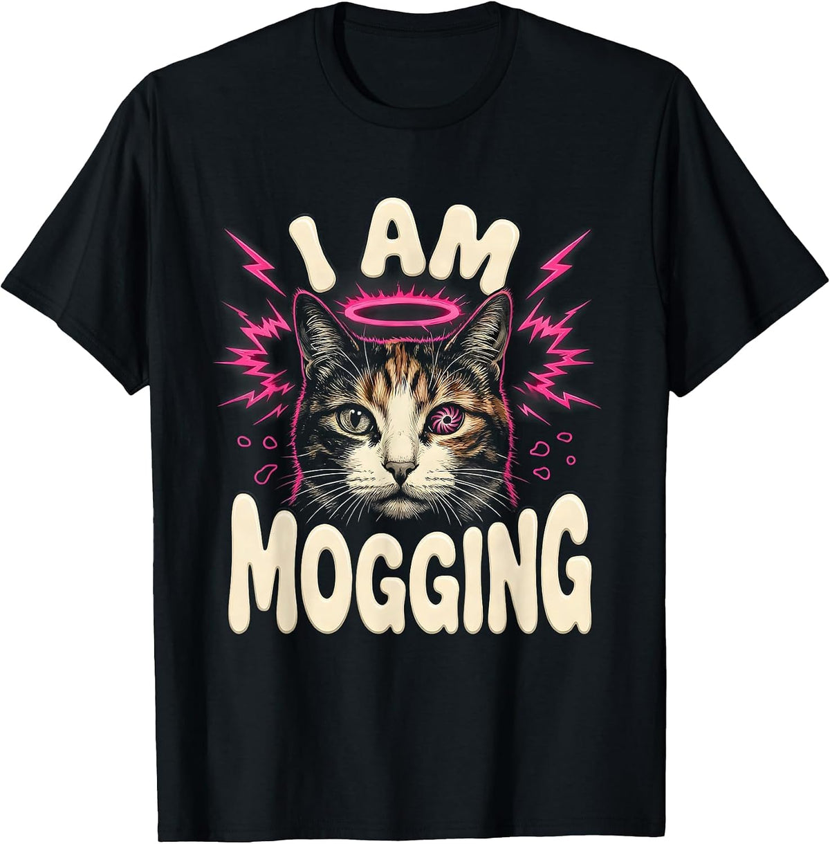 Men's I Am Mogging Funny Cat Meme Bootleg Graphic T-Shirt - Black