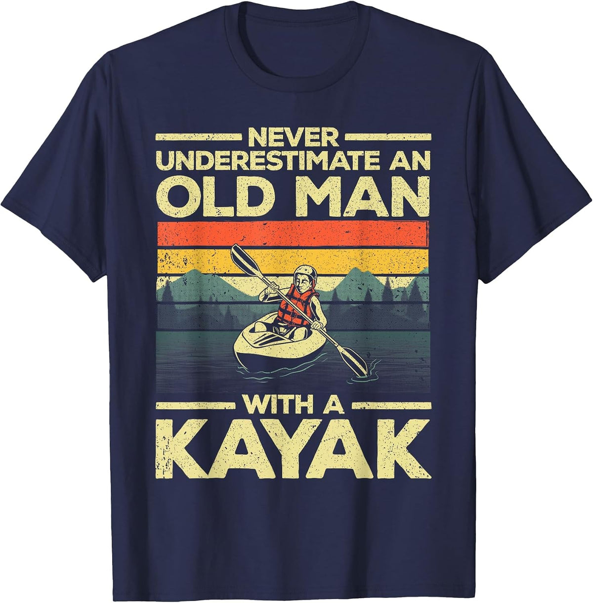 Funny Kayaking Design for Men Grandpa Kayaker Kayak Lovers T-Shirt - Navy Blue