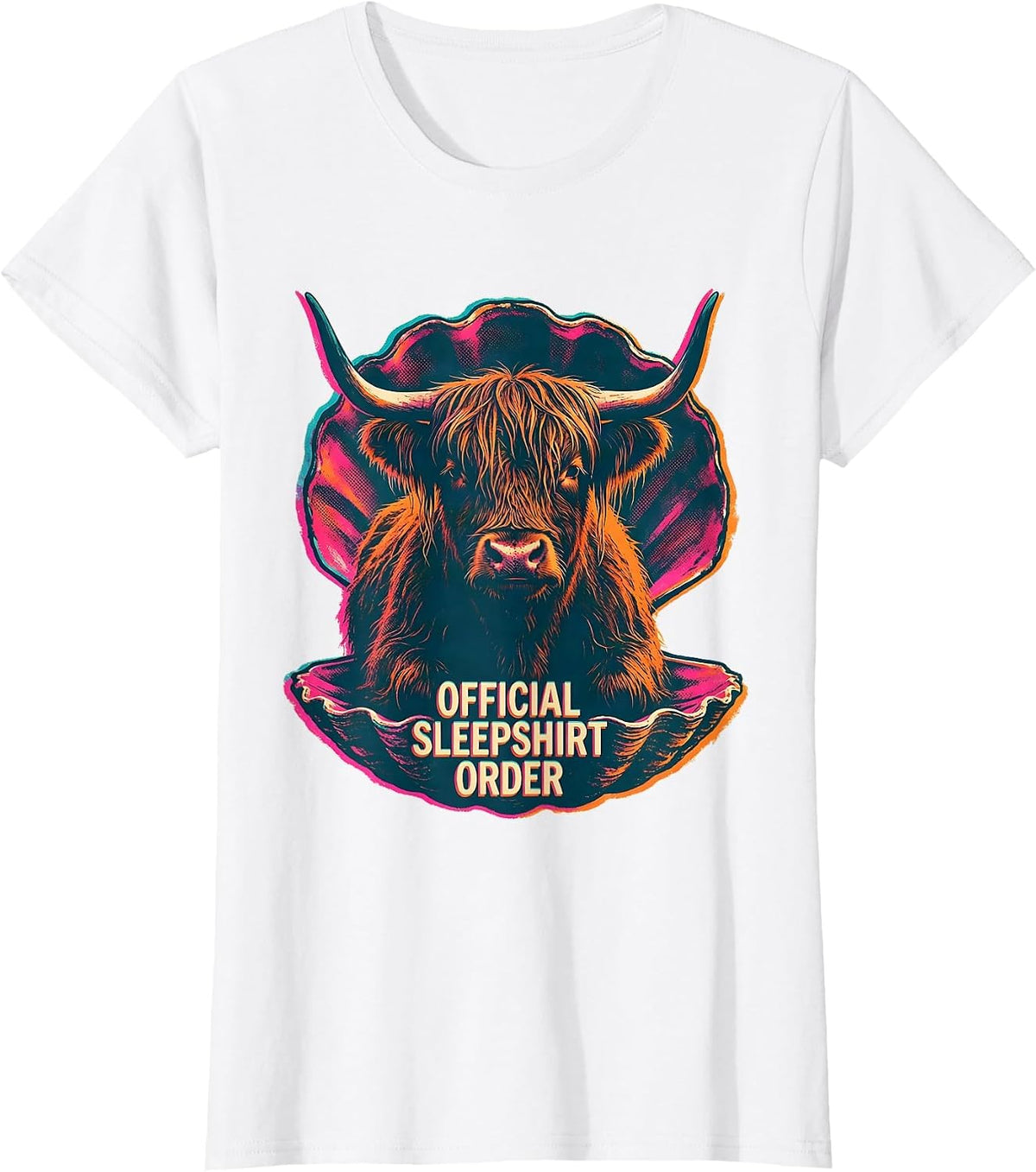 Official Sleepshirt Order Highland Cow Cozy Farm Animal T-Shirt - White