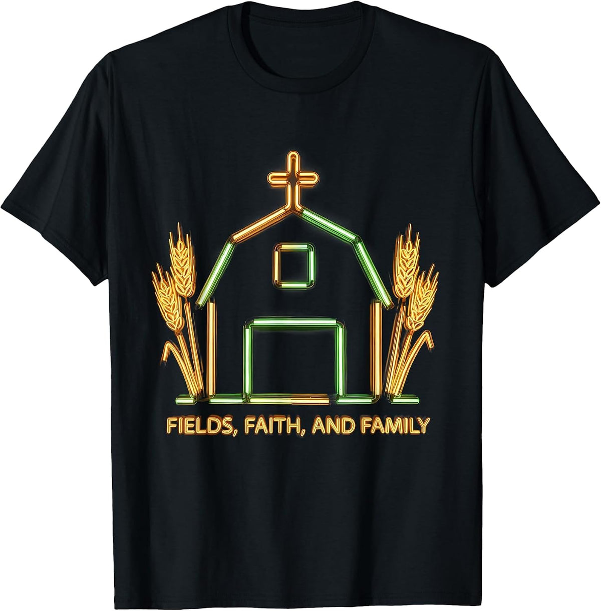 Men's Fields Faith and Family Country Life Design T-Shirt - Black