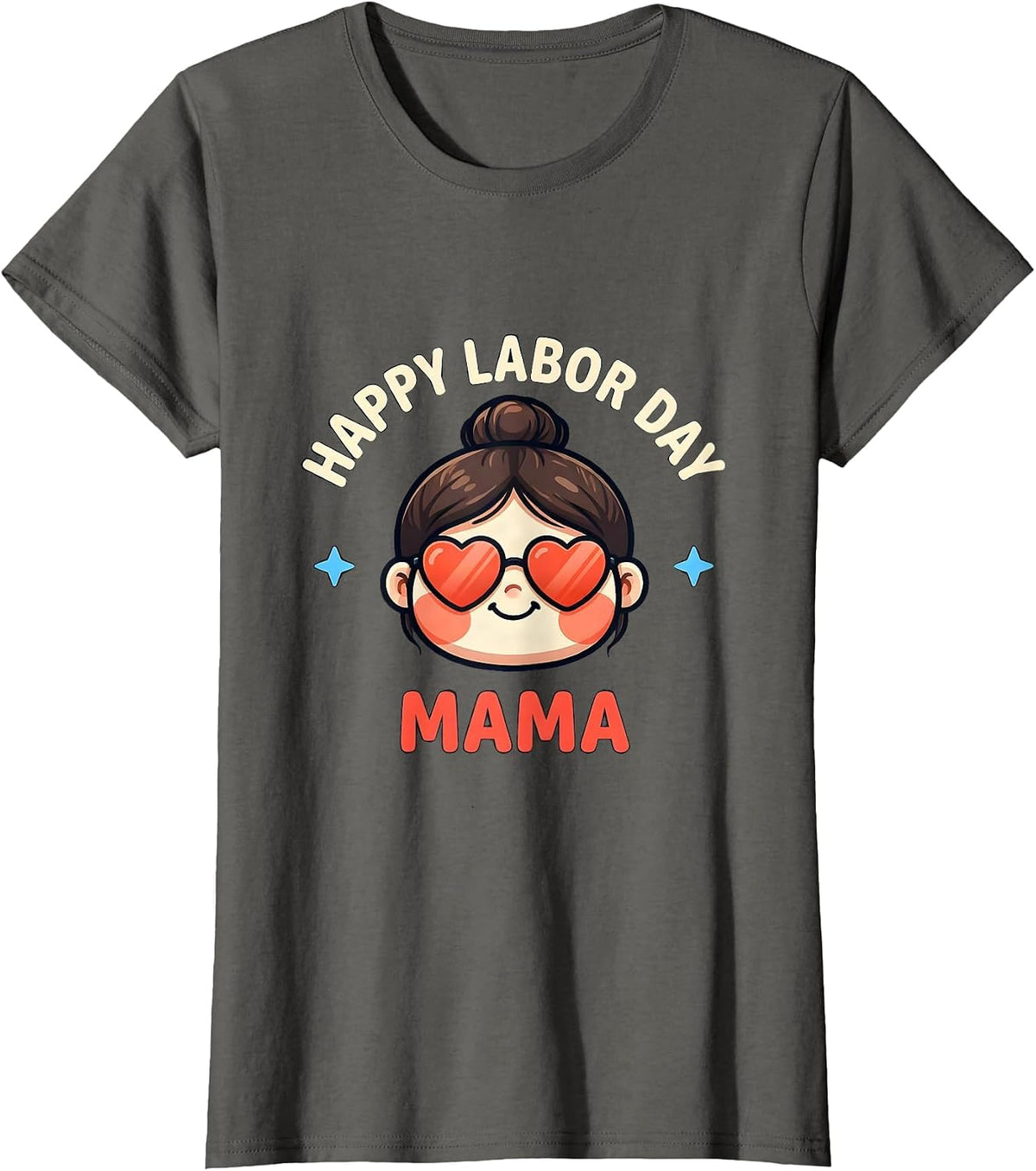 Women's Happy Labor Day Mama Cute Kawaii Patriotic Holiday T-Shirt - Asphalt Grey