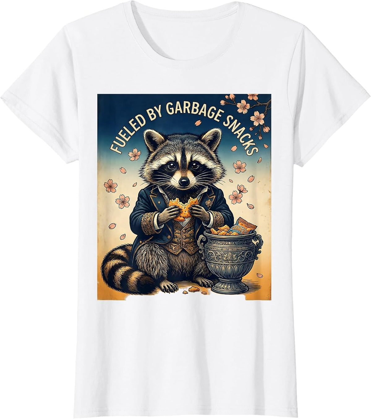 Fueled By Garbage Snacks Raccoon Design T-Shirt - White