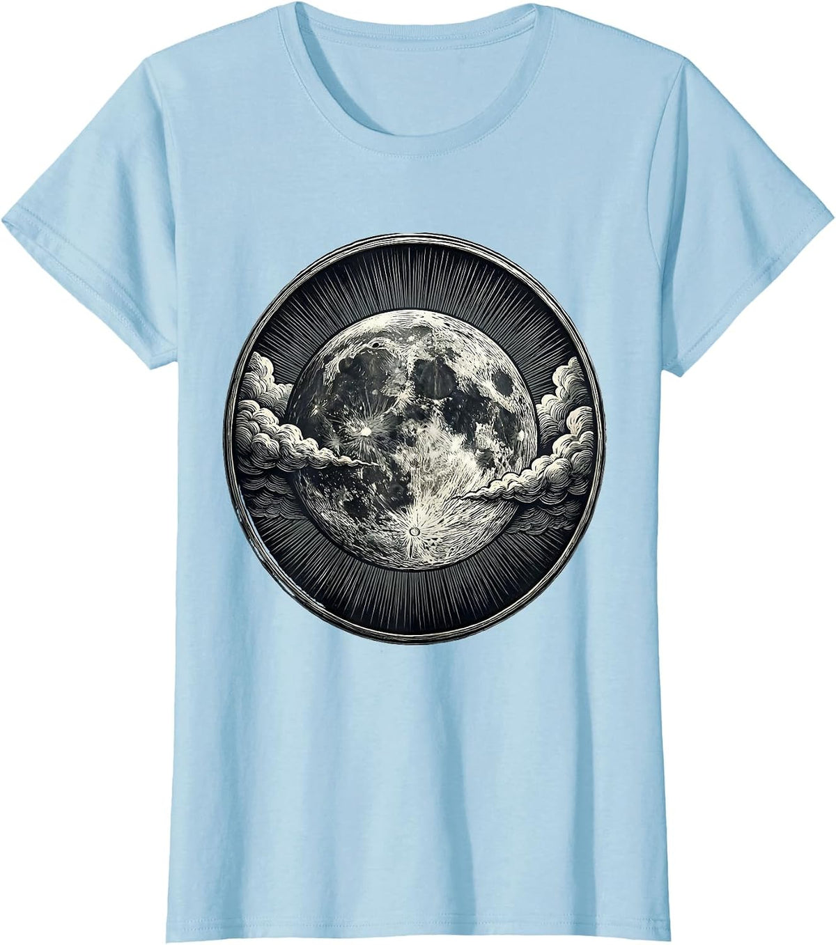 Moon Emerging From Storm Clouds Illustration T-Shirt - Baby Blue