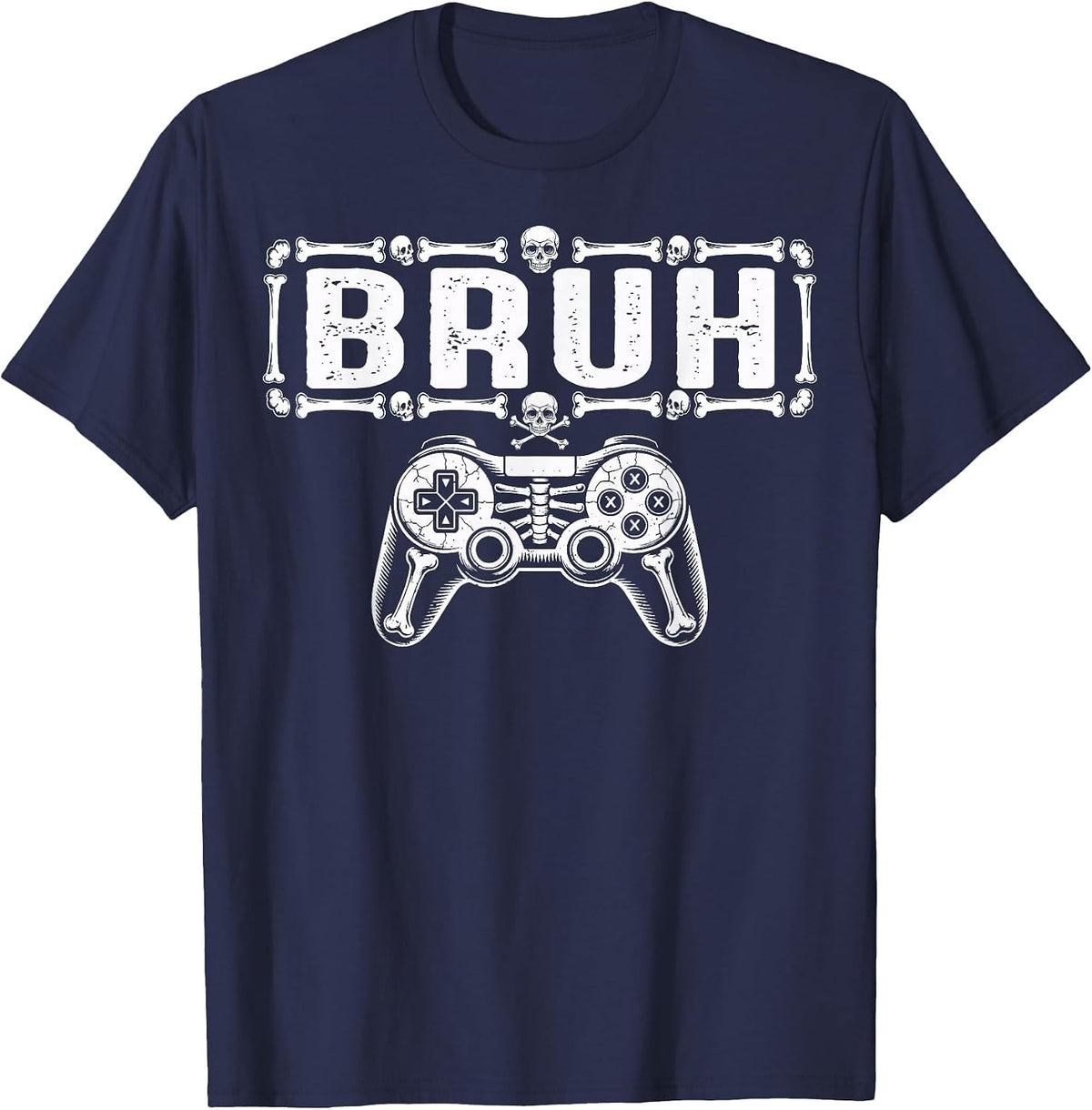 Halloween Skeleton Gamer Bruh Funny Video Gaming Boys Kids T-Shirt - Navy Blue
