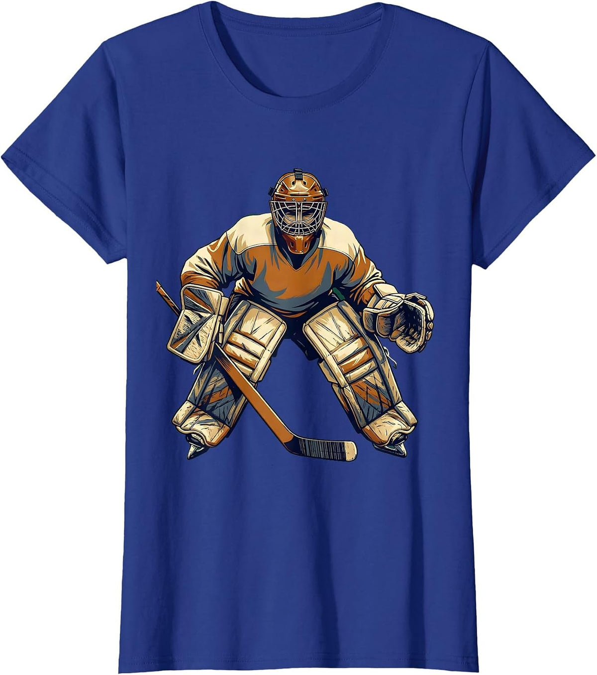 Women's Vintage Hockey Goalie Classic Leather Mask Graphic T-Shirt - Royal Blue