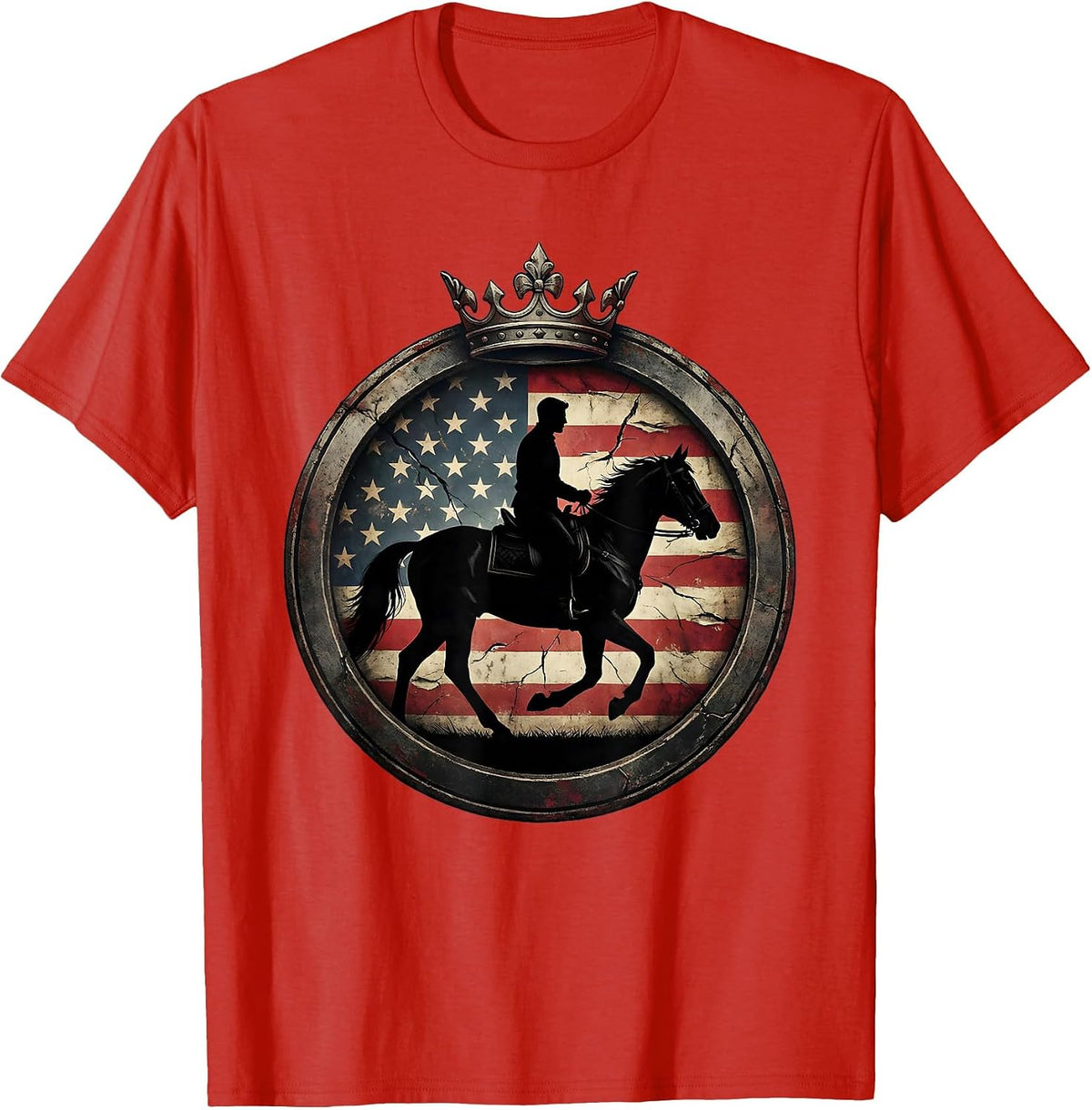 Men's Red Freedom Lone Rider Horseback Sunset Design T-Shirt - Red