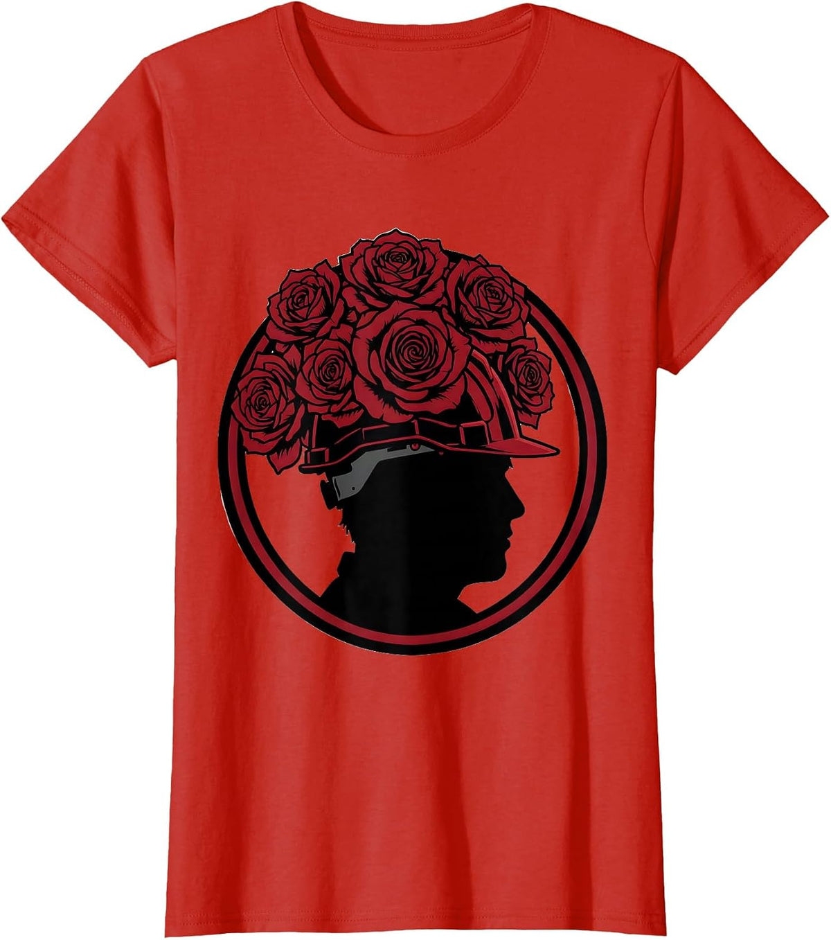 Rosie the Riveter Hard Hat Red Roses Graphic T-Shirt - Red