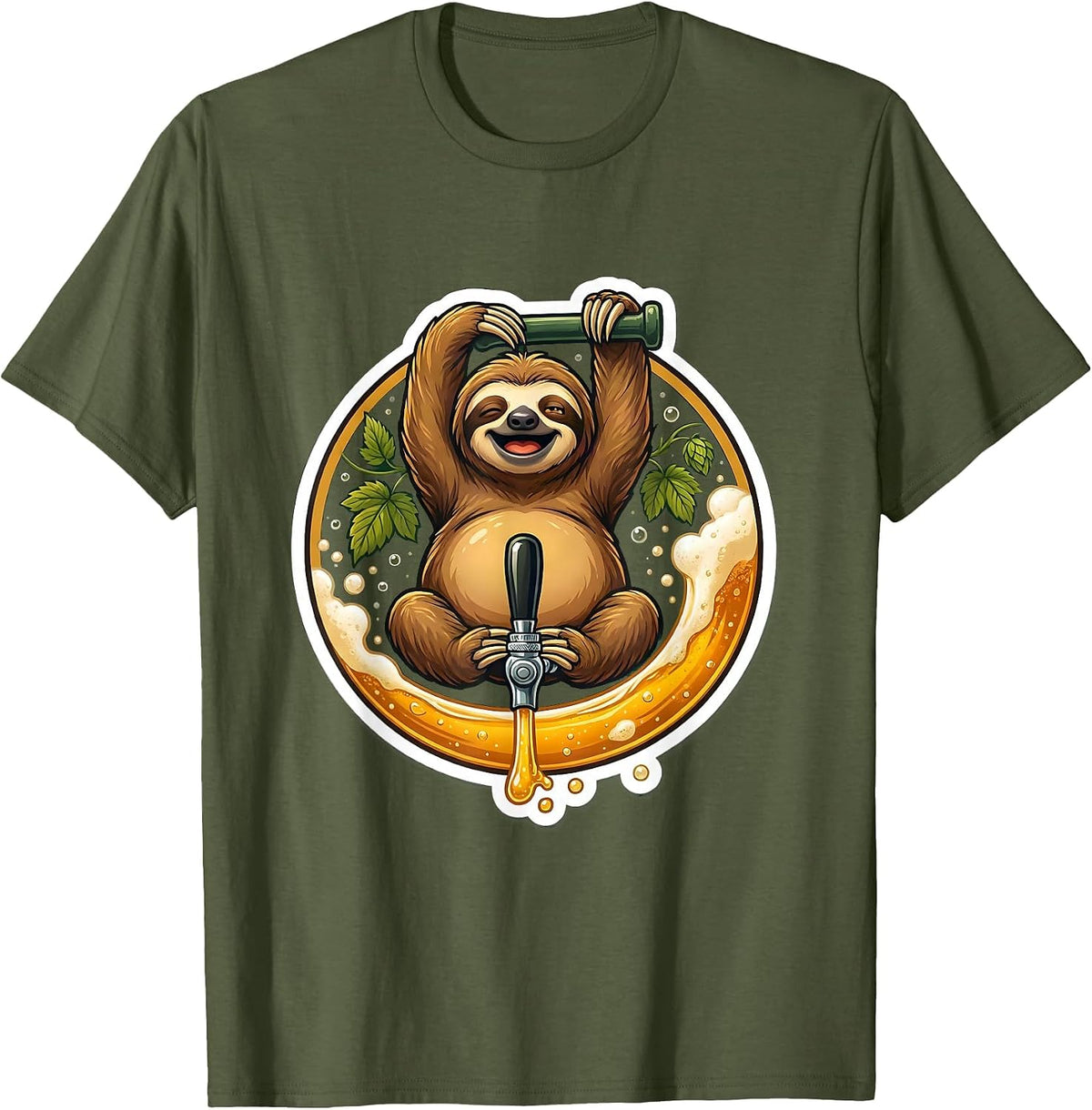 Sloth Beer Pour Funny Craft Beer Lover Gift T-Shirt - Olive Green