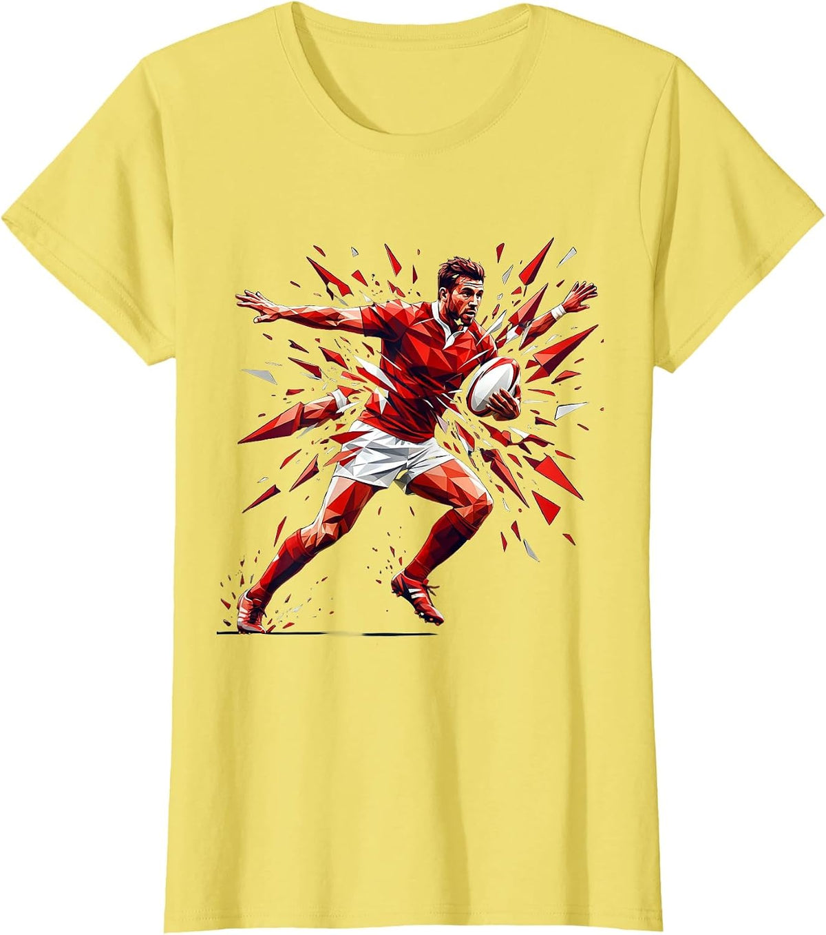 Rugby Player Spinning Out of Tackle Graphic T-Shirt - Lemon Yellow
