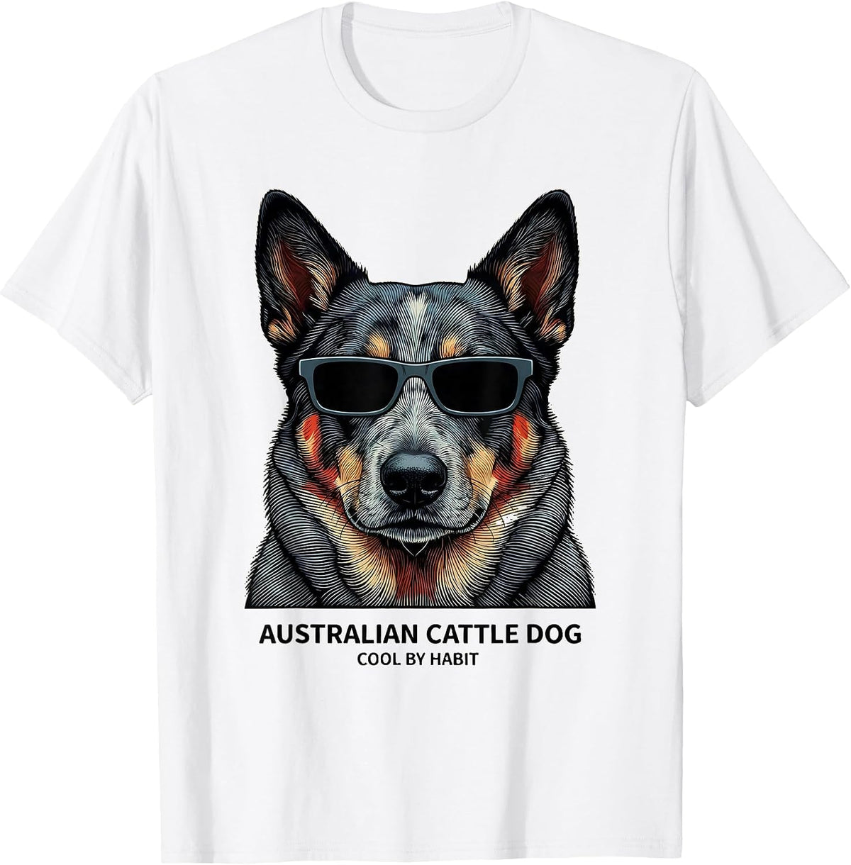 Men's Australian Cattle Dog Cool By Habit Funny Breed Portrait T-Shirt - White