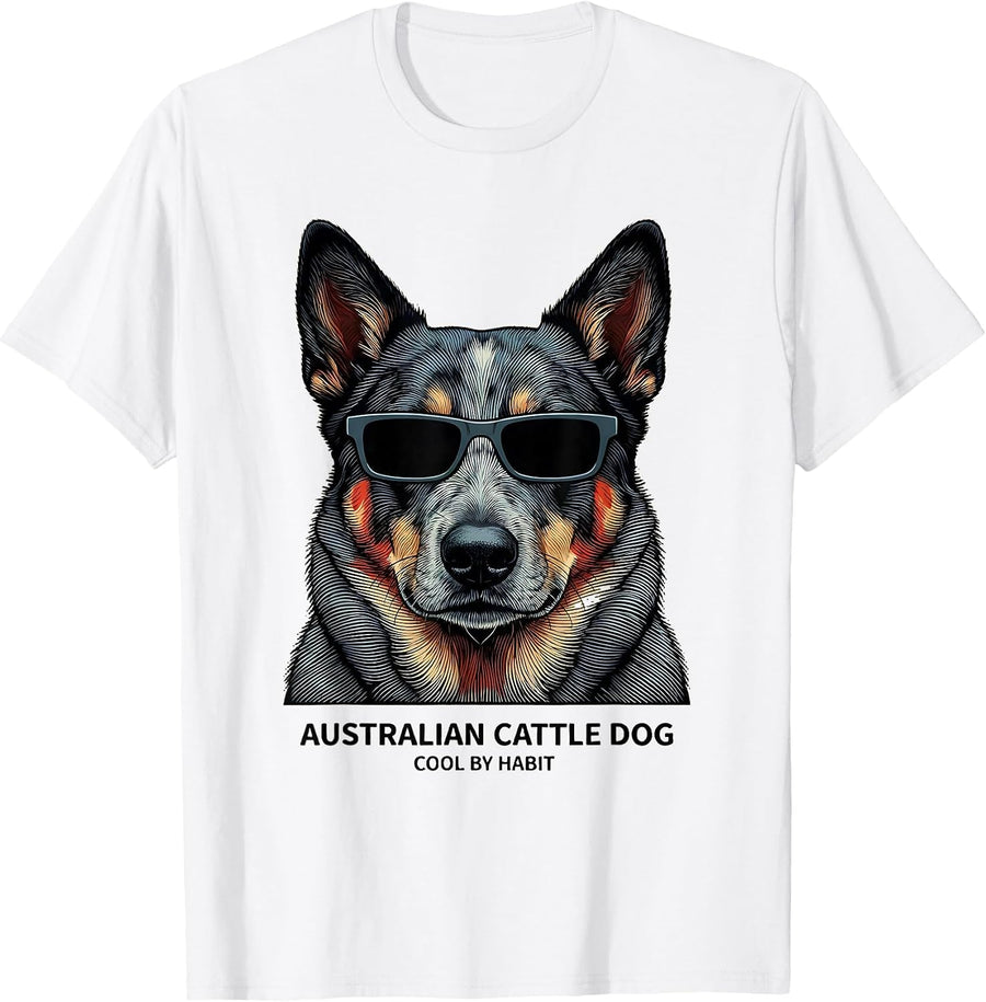 Men's Australian Cattle Dog Cool By Habit Funny Breed Portrait T-Shirt - White