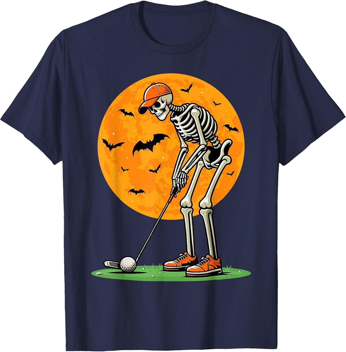 Halloween Golf Skeleton Spooky Golfer Halloween Golfing T-Shirt - Navy Blue