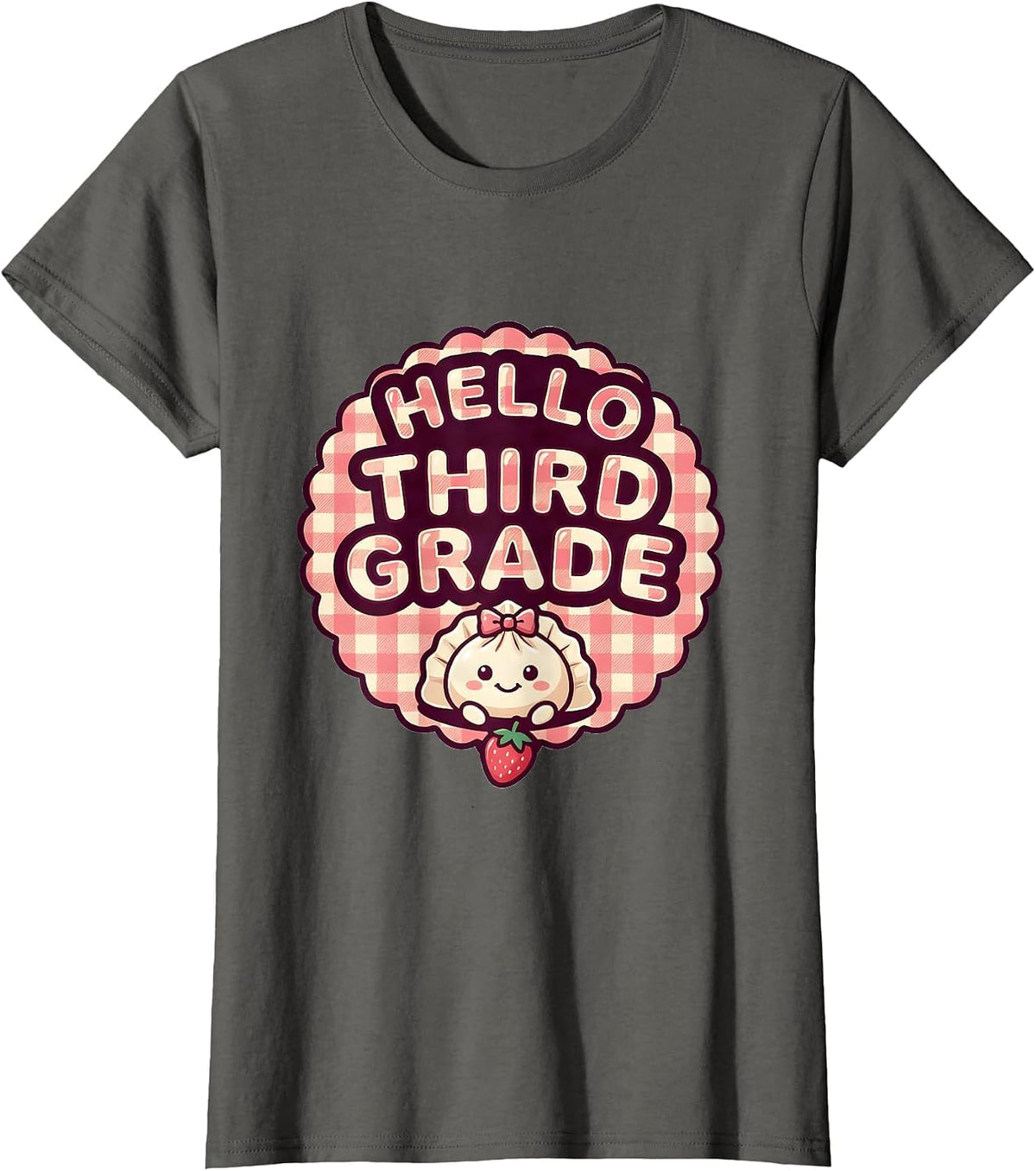 Women's Hello, Third Grade Cute Dumpling Girl Back to School Teacher T-Shirt - Asphalt Grey