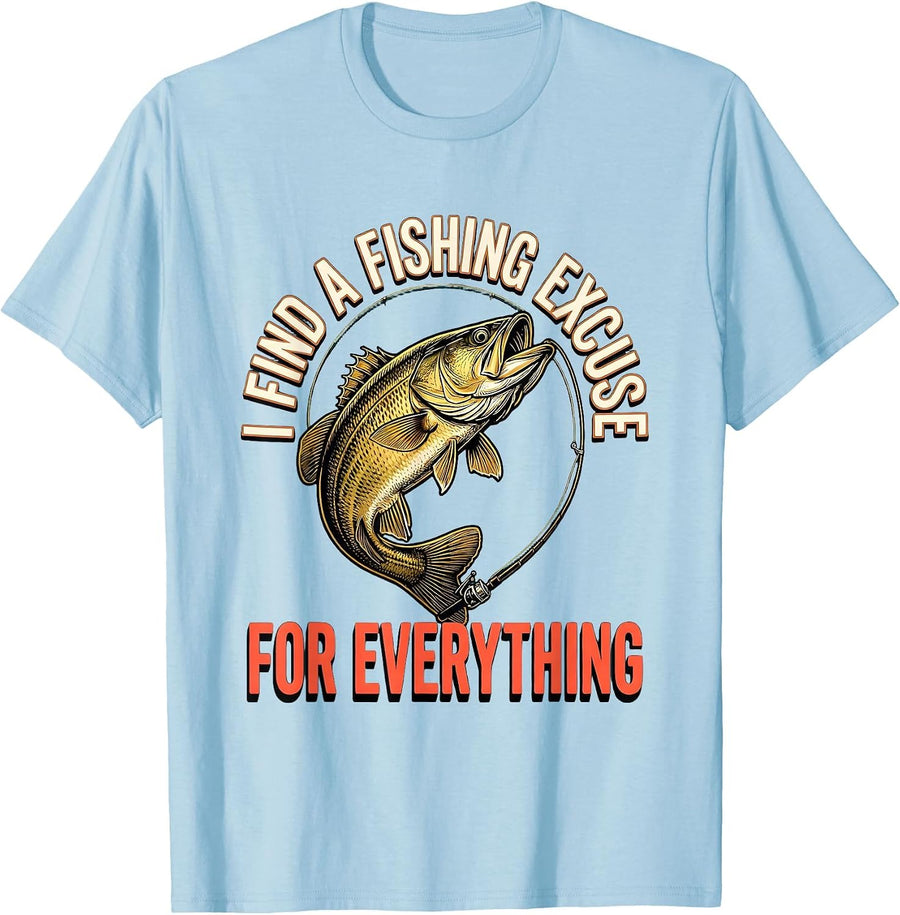 Men's I Find A Fishing Excuse For Everything Funny Fishing Humor T-Shirt - Baby Blue