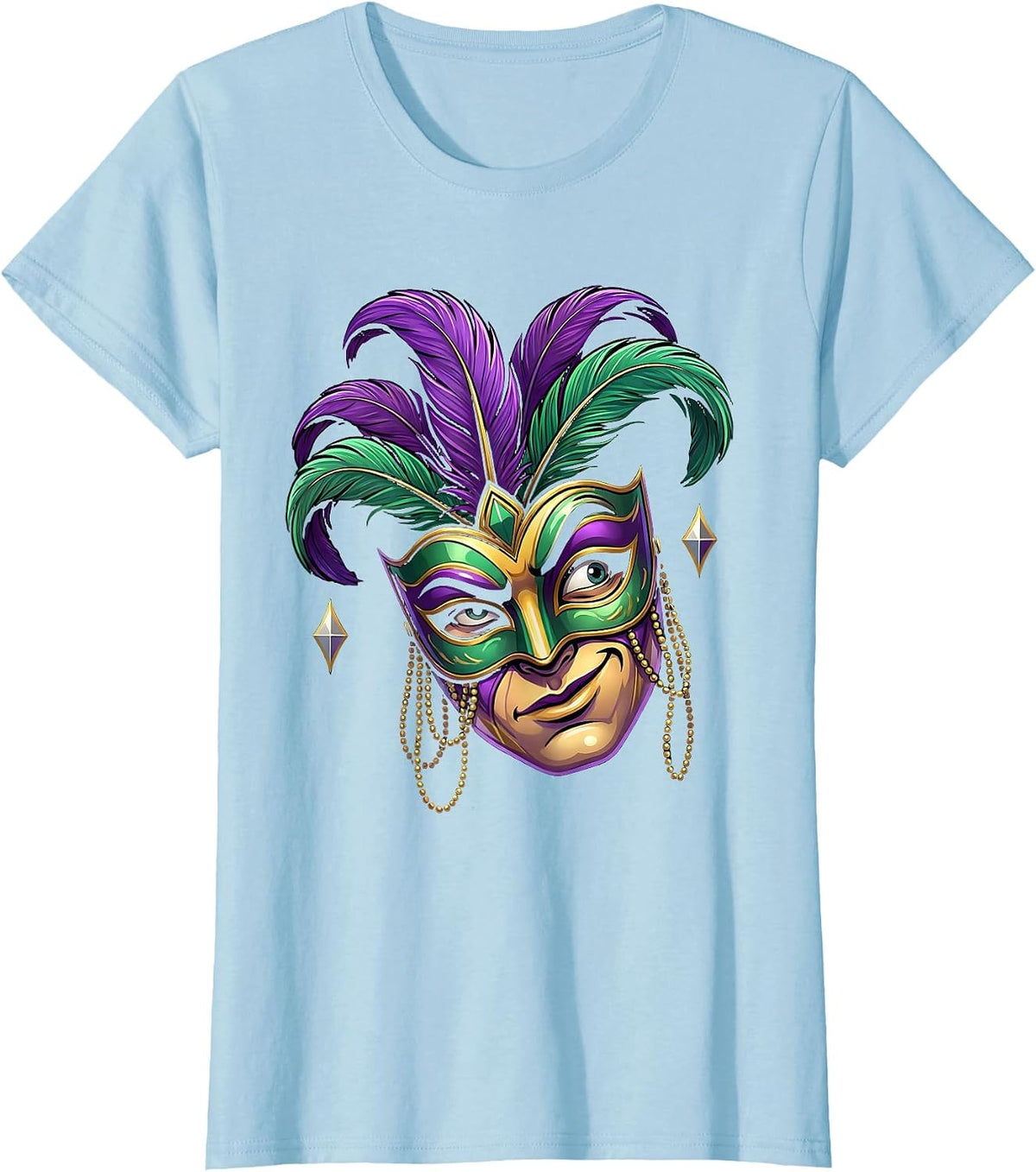 Carnival Mask Cartoon Mardi Gras Party Humor T-Shirt - Baby Blue