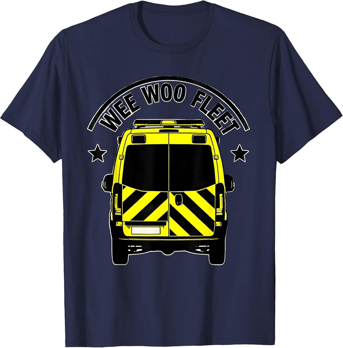Men's Wee Woo Fleet Stencil EMS Paramedic EMT Gag Humor T-Shirt - Navy Blue