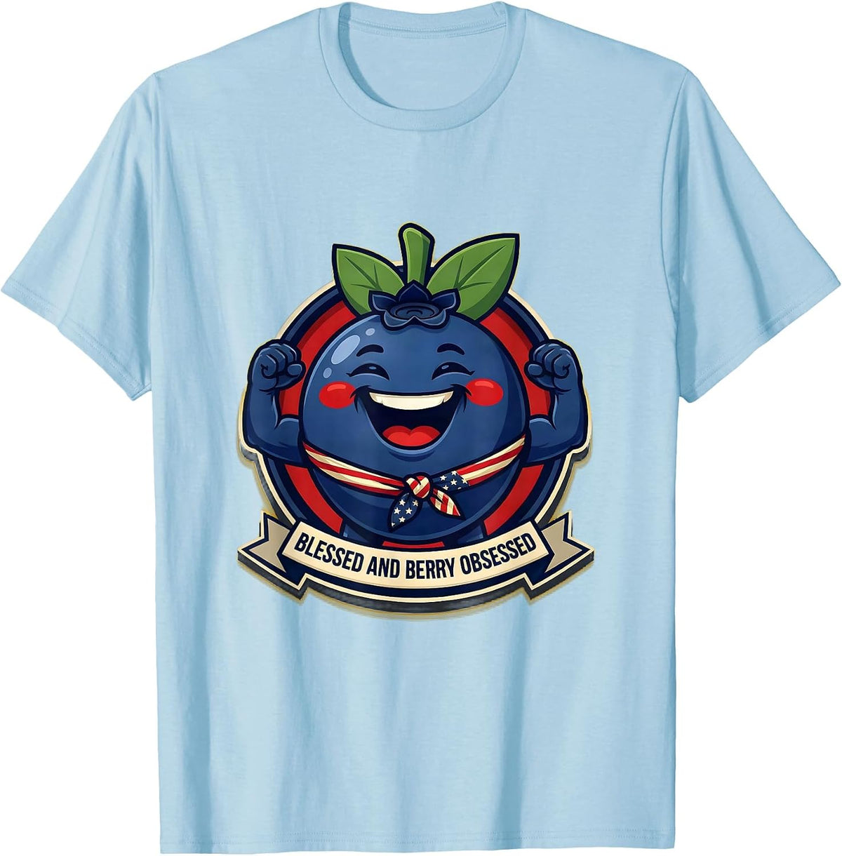 Men's Blessed and Berry Obsessed Red White and Blueberries T-Shirt - Baby Blue