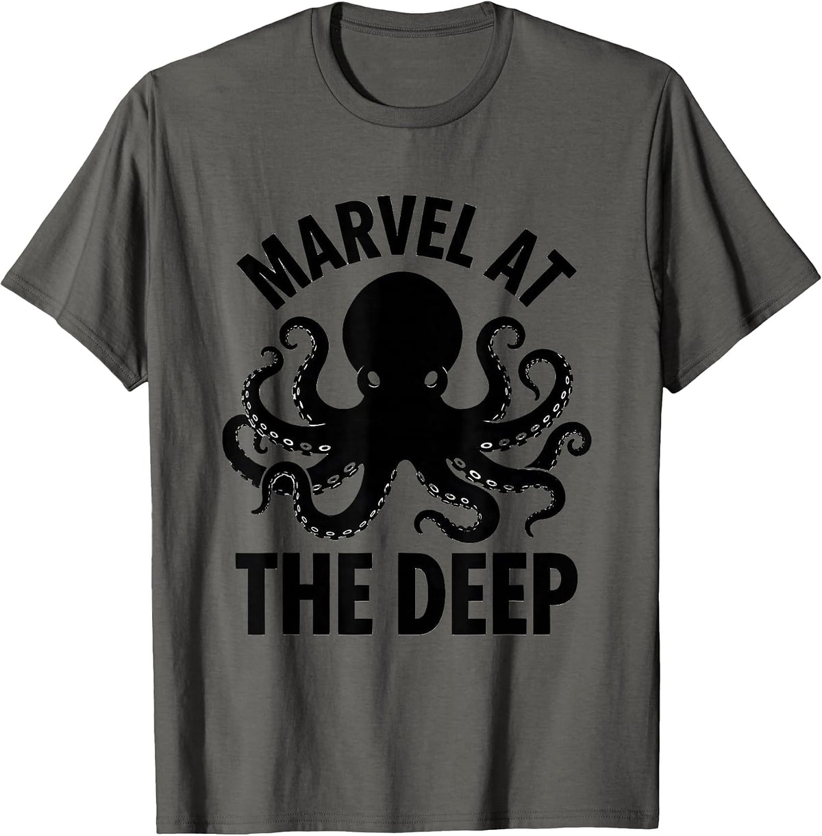 Marvel At The Deep Octopus Lover Ocean Creature Art T-Shirt - Asphalt Grey