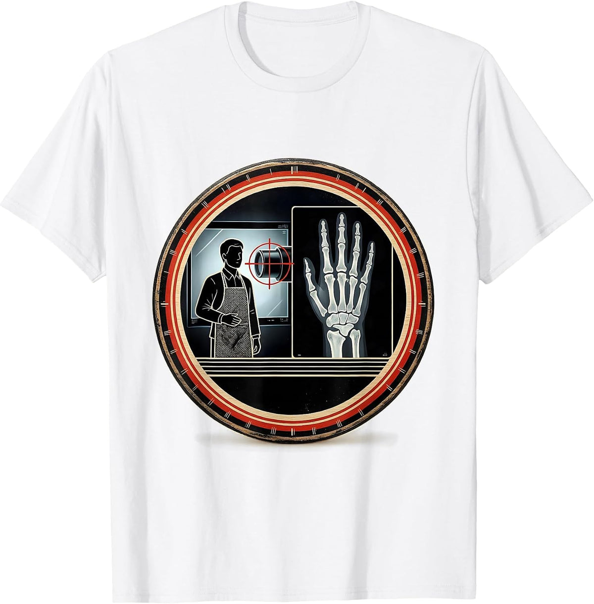 Men's Technologist Radiation Humor X-Ray Tech Lead Screen Badge T-Shirt - White