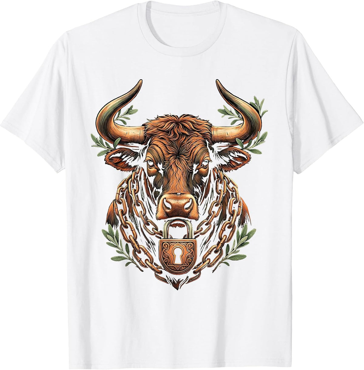 Chained Bull Graphic Tee - Gender Keeper Design T-Shirt - White