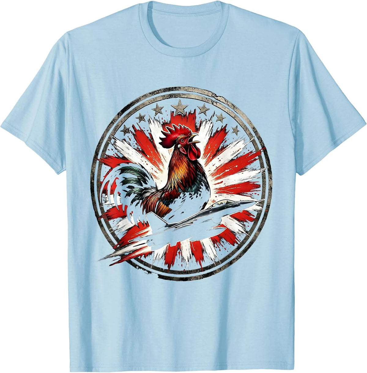 Men's Rooster Crowing at Fiery Sunrise Graphic Tee T-Shirt - Baby Blue