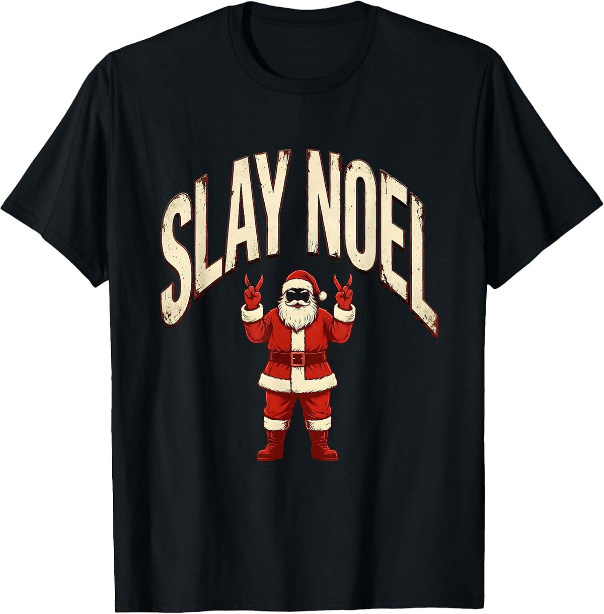 Men's Slay Noel Heavy Metal Rocker Christmas Santa Claus Funny T-Shirt - Black