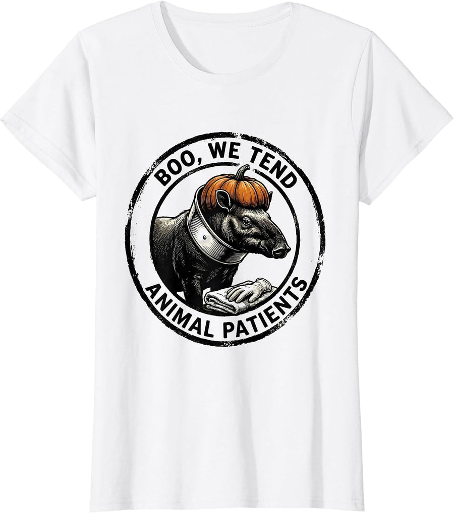 Women's Boo We Tend Animal Patients Funny Vet Tech Halloween T-Shirt - White