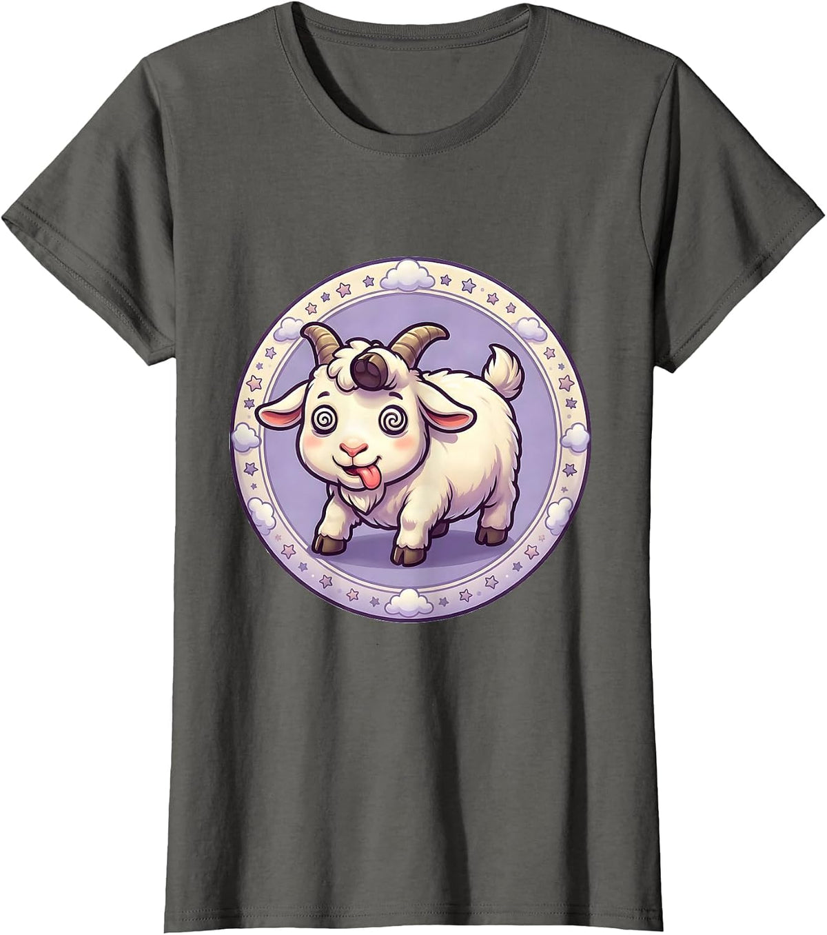 Women's Funny Fainting Goat Mid-Collapse Graphic T-Shirt - Asphalt Grey