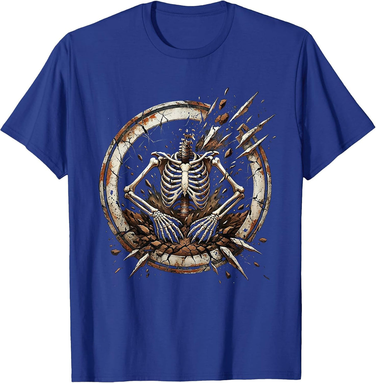 Grave Digger Skeleton Rising From Cracked Earth T-Shirt - Royal Blue