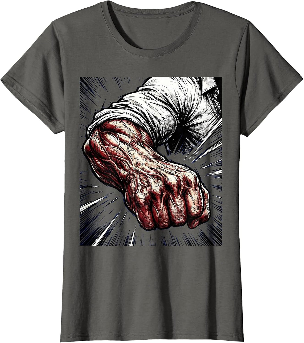 Women's Boss Rolled-Up Sleeve Muscular Arm Graphic T-Shirt - Asphalt Grey