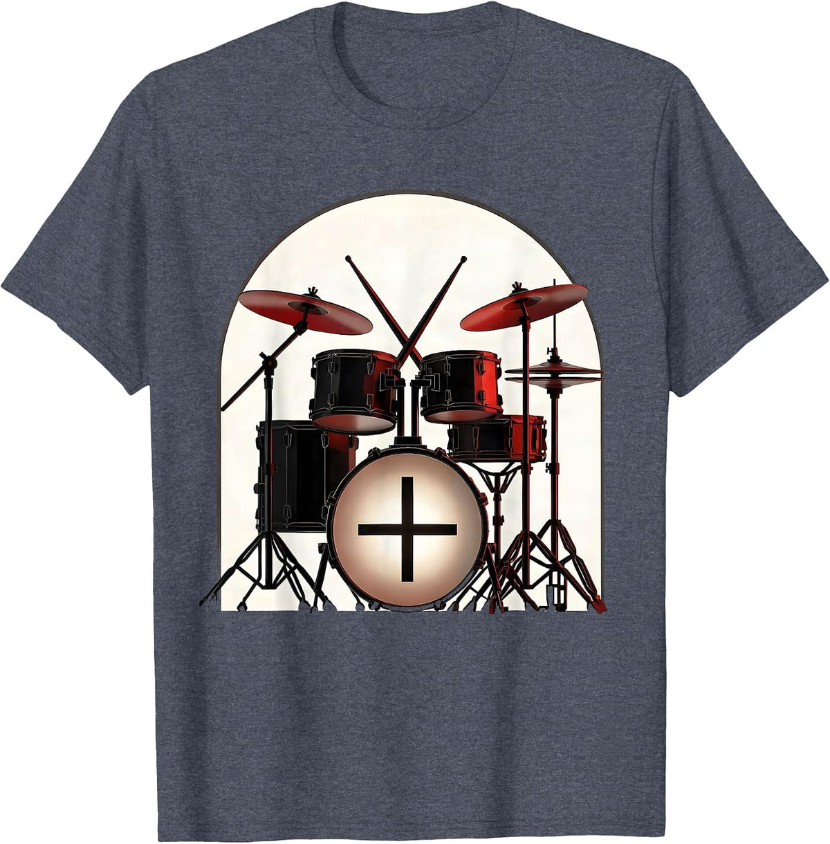 Geometric Drum Kit Church Arch Christian Musician Worship T-Shirt, Men, Heather Blue, XX-Large - As Pictured