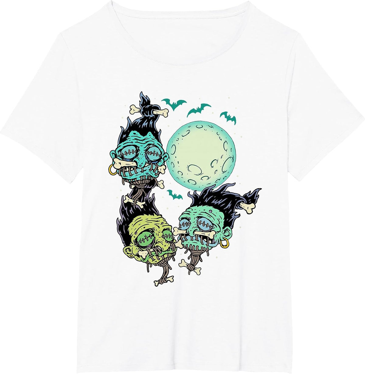 Three Voodoo Moon - Cannibal Shrunken Heads - Funny Tiki T-Shirt - White