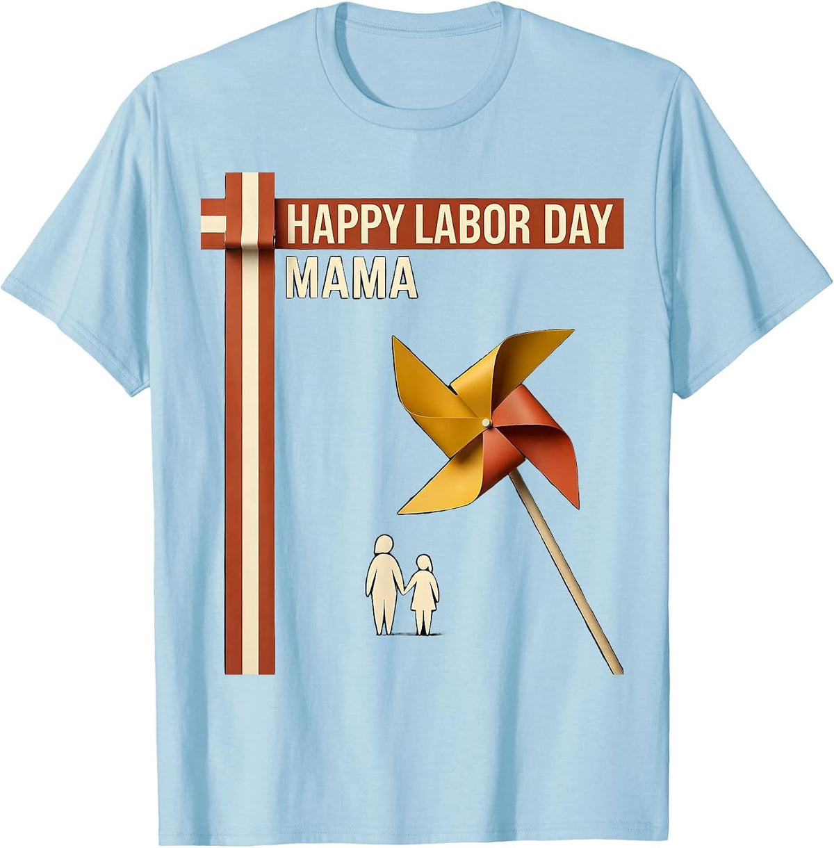 Men's Happy Labor Day Mama Midcentury Modern Patriotic Americana T-Shirt - Baby Blue