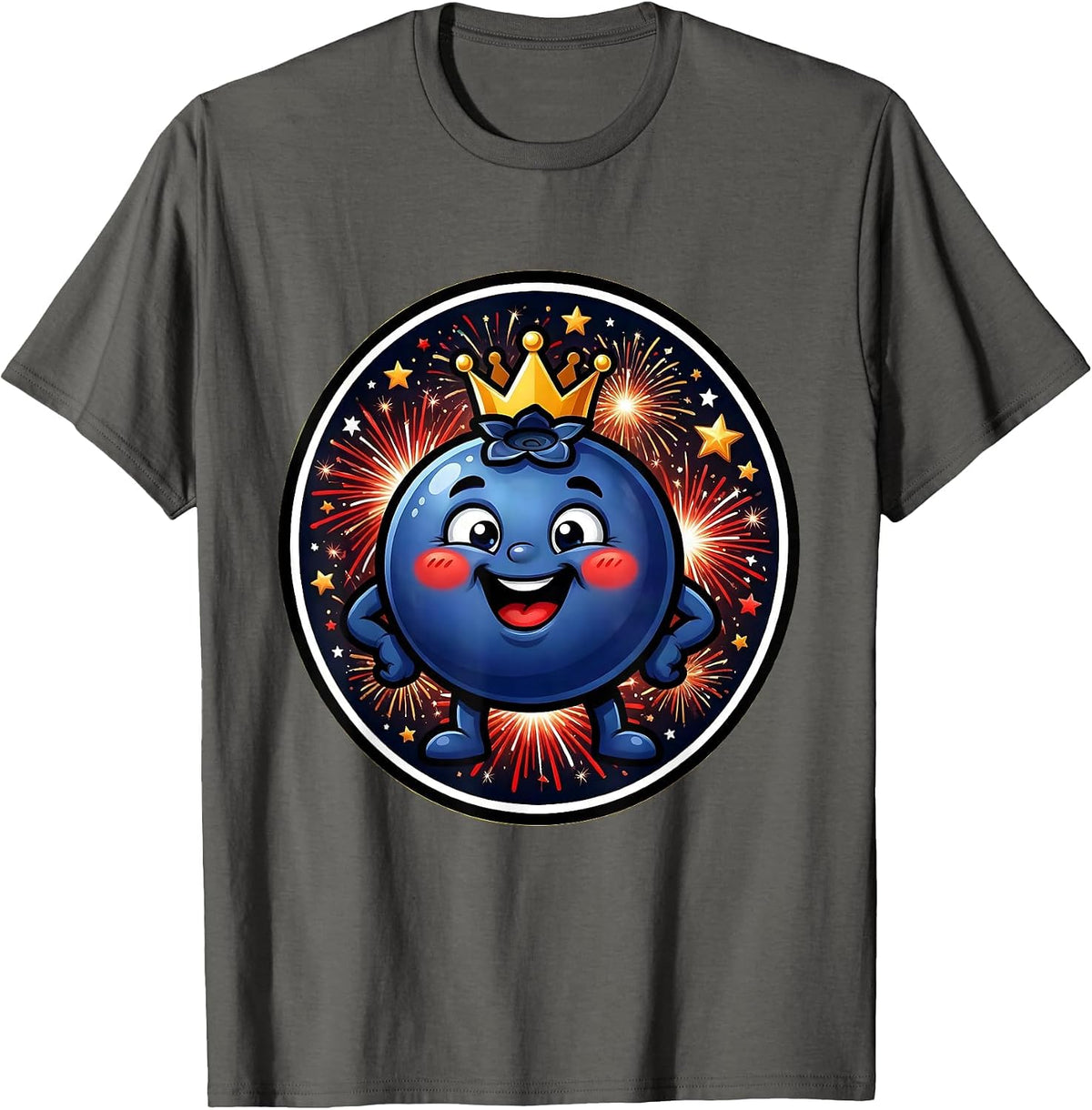 Red White and Blueberry Patriotic Stars Graphic T-Shirt - Asphalt Grey