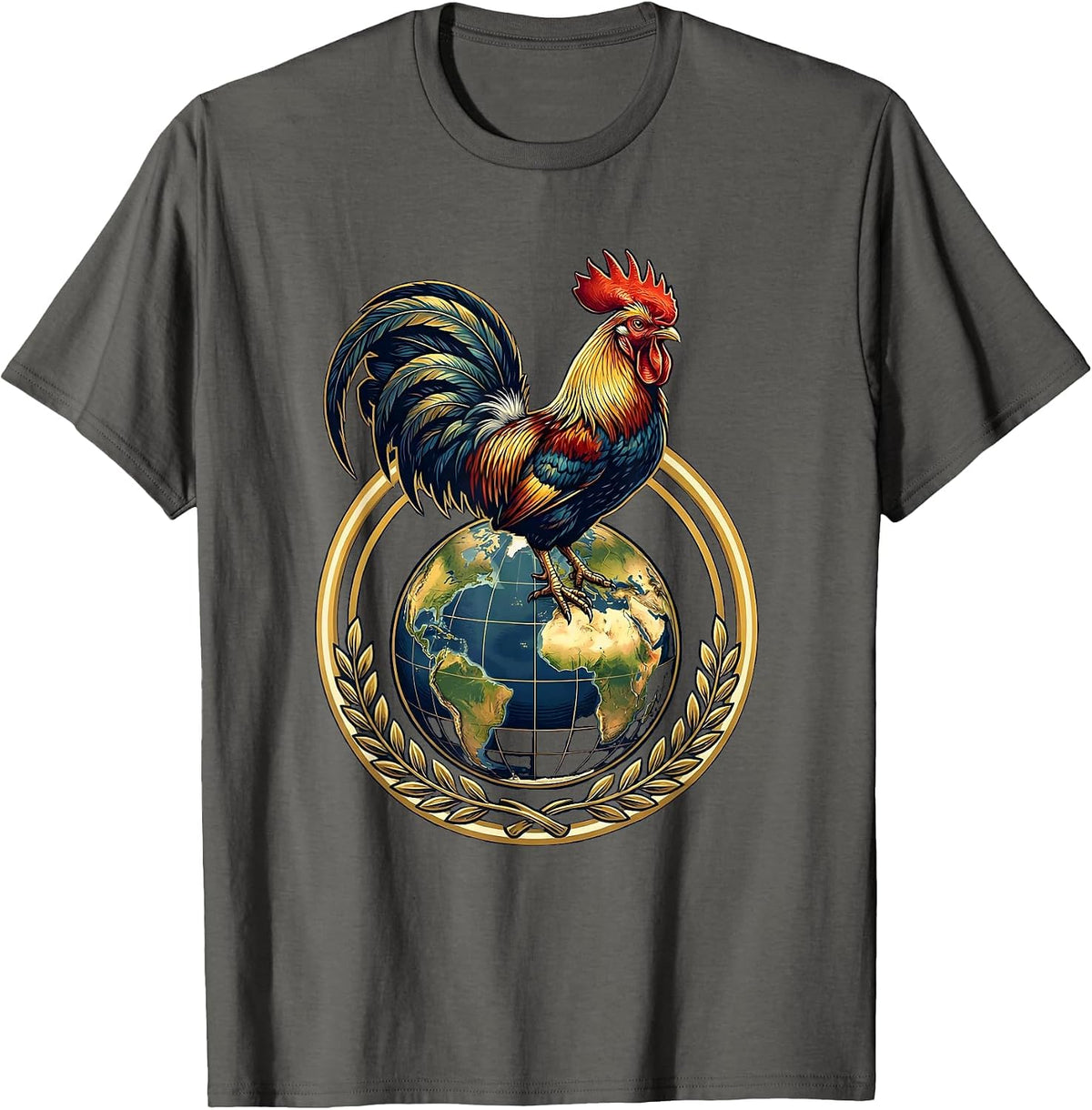 Men's Rooster Ruling the World Globe Graphic T-Shirt - Asphalt Grey