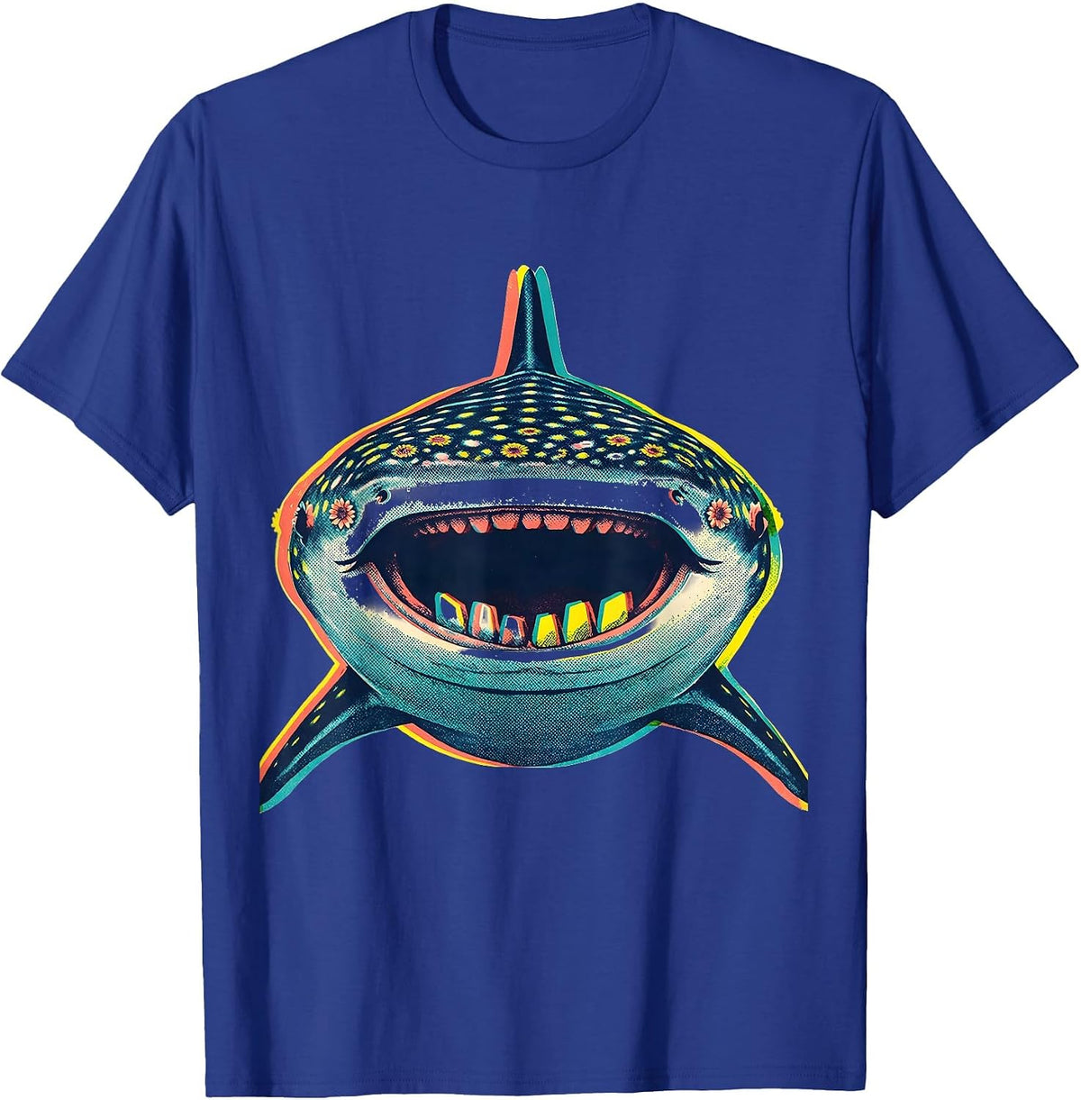 Men's Whale Shark Risograph Playful Humor Wildlife Fan T-Shirt - Royal Blue
