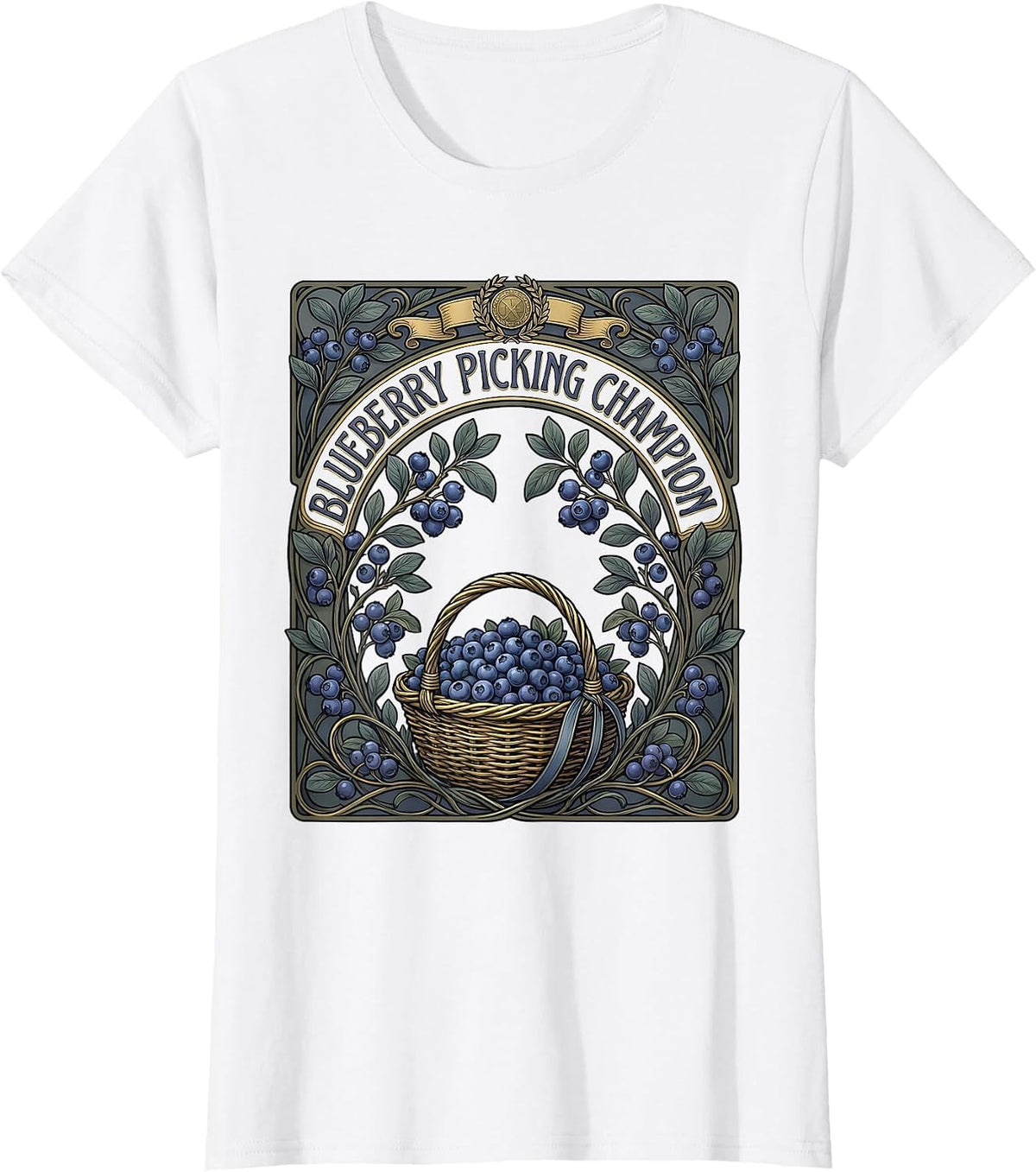 Blueberry Picking Champion Red White and Blue Design T-Shirt - White