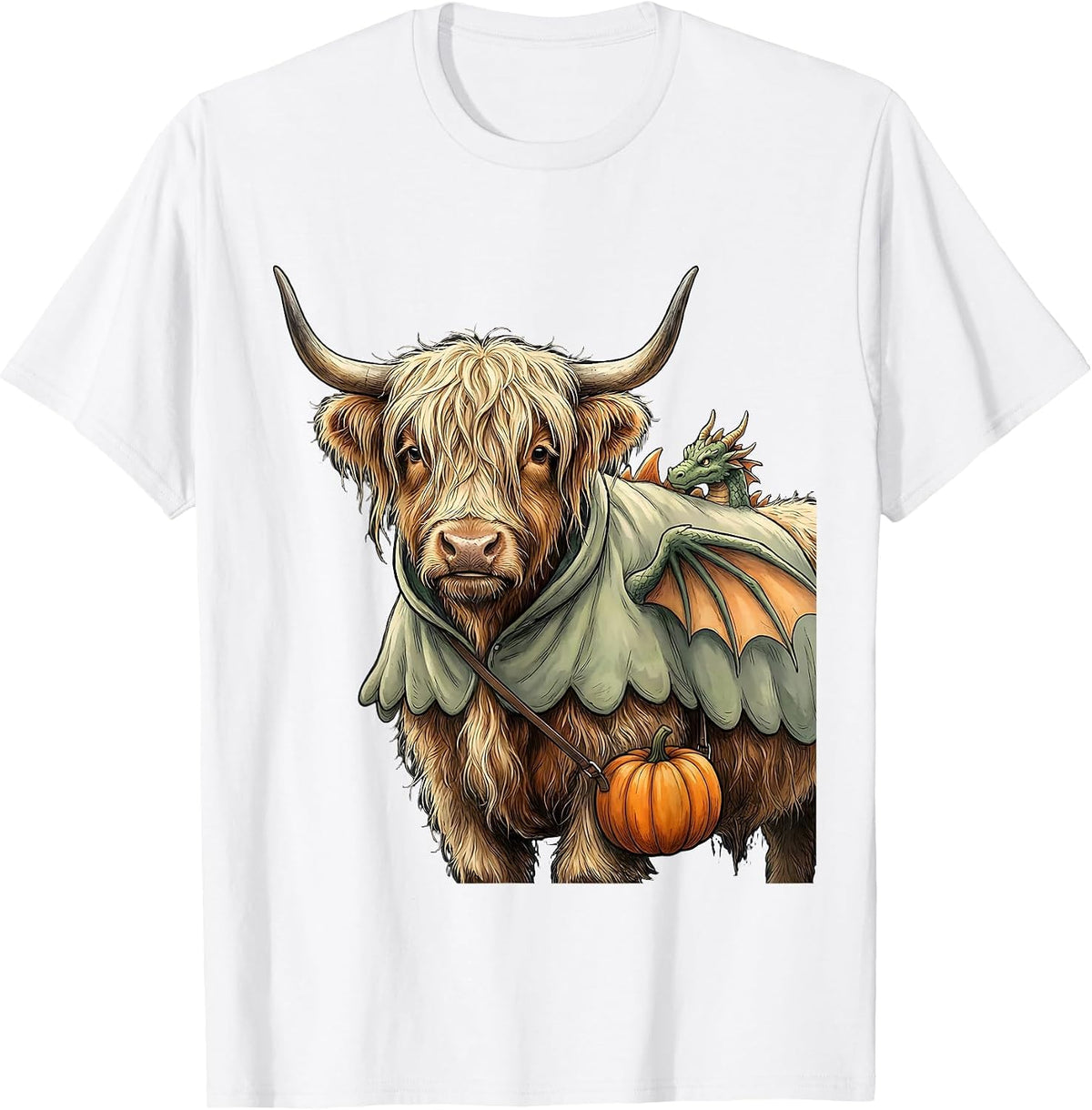 Highland Cow Dragon Costume Funny Halloween Farm Animal T-Shirt - White