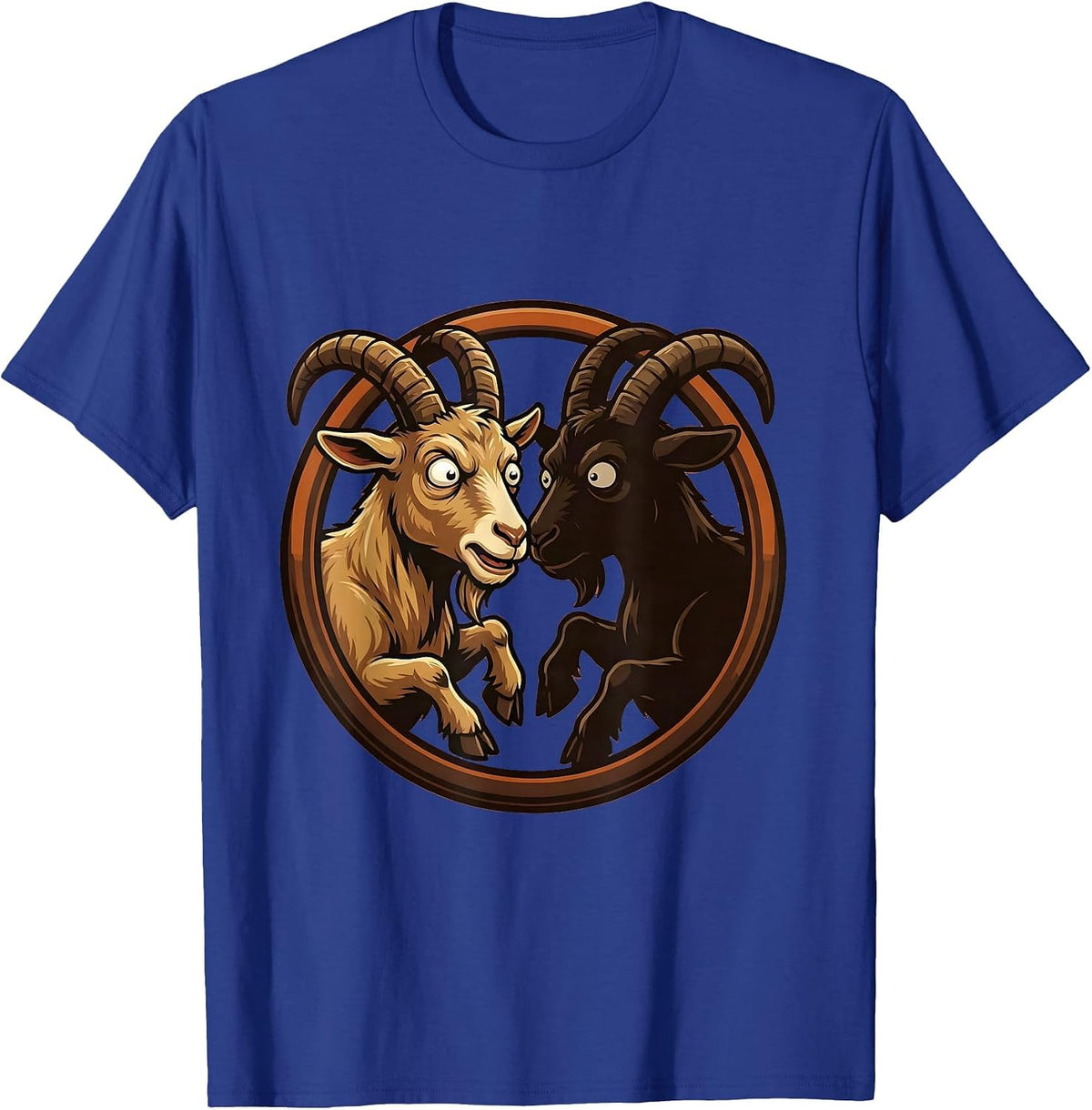 Men's Goat Headbutting Mirror Reflection Funny Design T-Shirt - Royal Blue