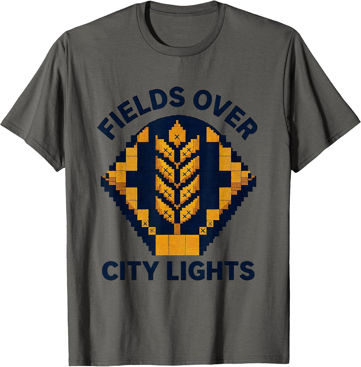 Men's Fields Over City Lights Country Life Design T-Shirt - Asphalt Grey