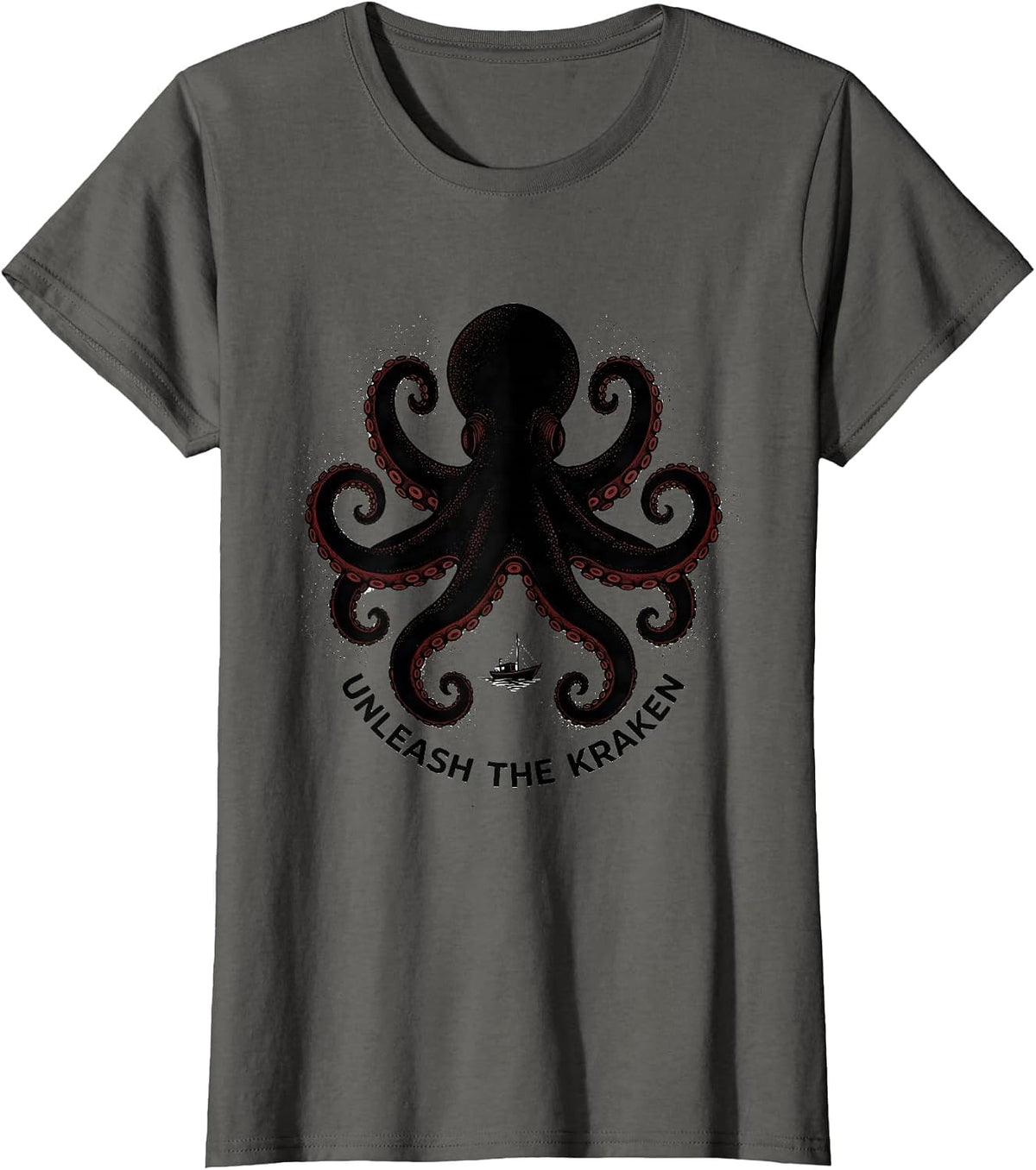 Women's Unleash The Kraken Blackwork Dotwork Octopus Lover Vintage T-Shirt - Asphalt Grey