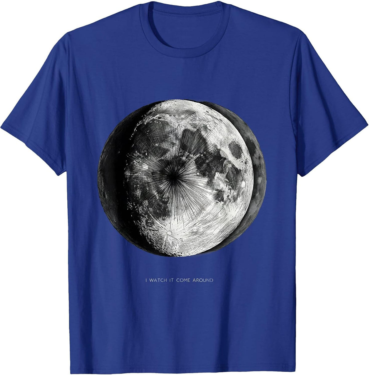 Men's I Watch It Come Around Monochrome Lunar Cycle Astronomy T-Shirt - Royal Blue