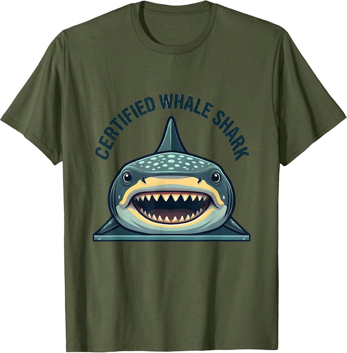 Certified Whale Shark Funny Shark Lover Ocean Wildlife Humor T-Shirt - Olive Green