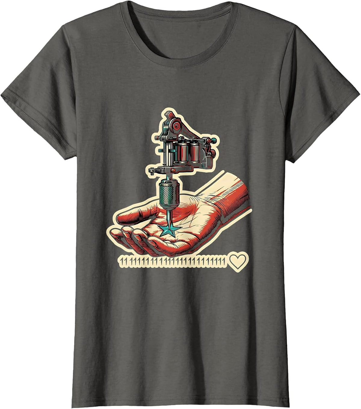 Women's Tattoo Machine Bold Outline Funny Tattoo Enthusiast Humor T-Shirt - Asphalt Grey