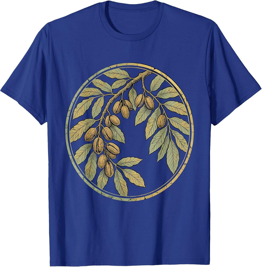 Texas Pecan Tree Branch Nuts and Leaves Illustration T-Shirt - Royal Blue