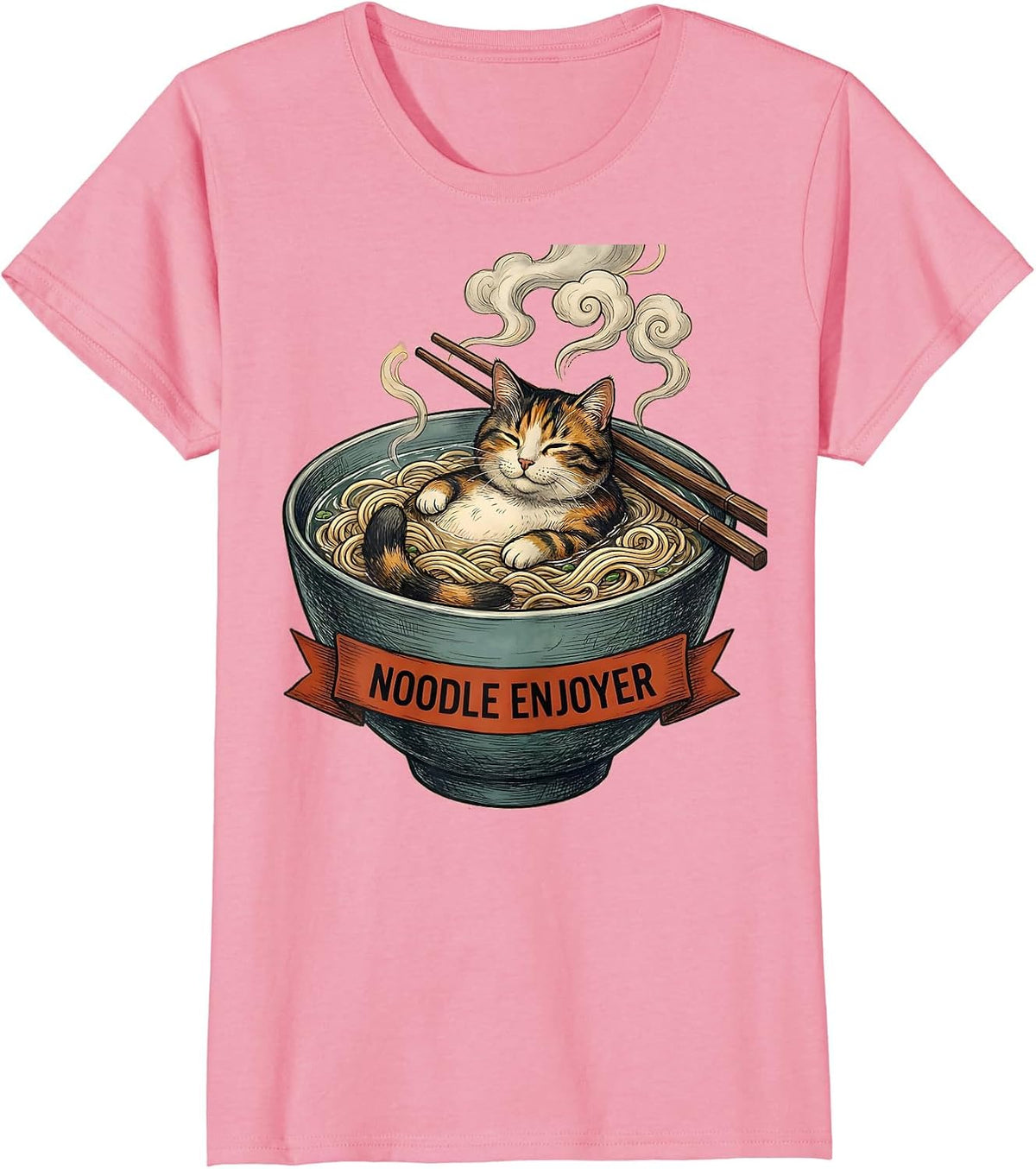 Women's Noodle Enjoyer Funny Cat Ramen Japanese Kawaii Anime Gift T-Shirt - Pink