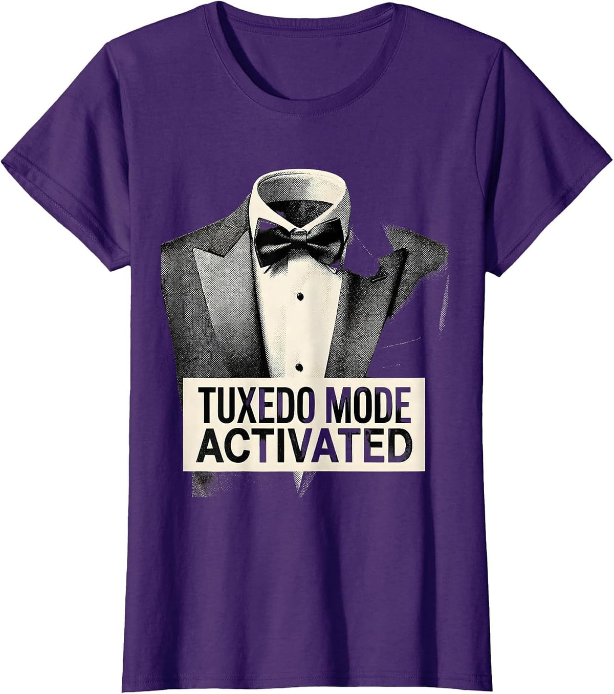 Women's Tuxedo Mode Activated Funny Formal Style Design T-Shirt - Purple