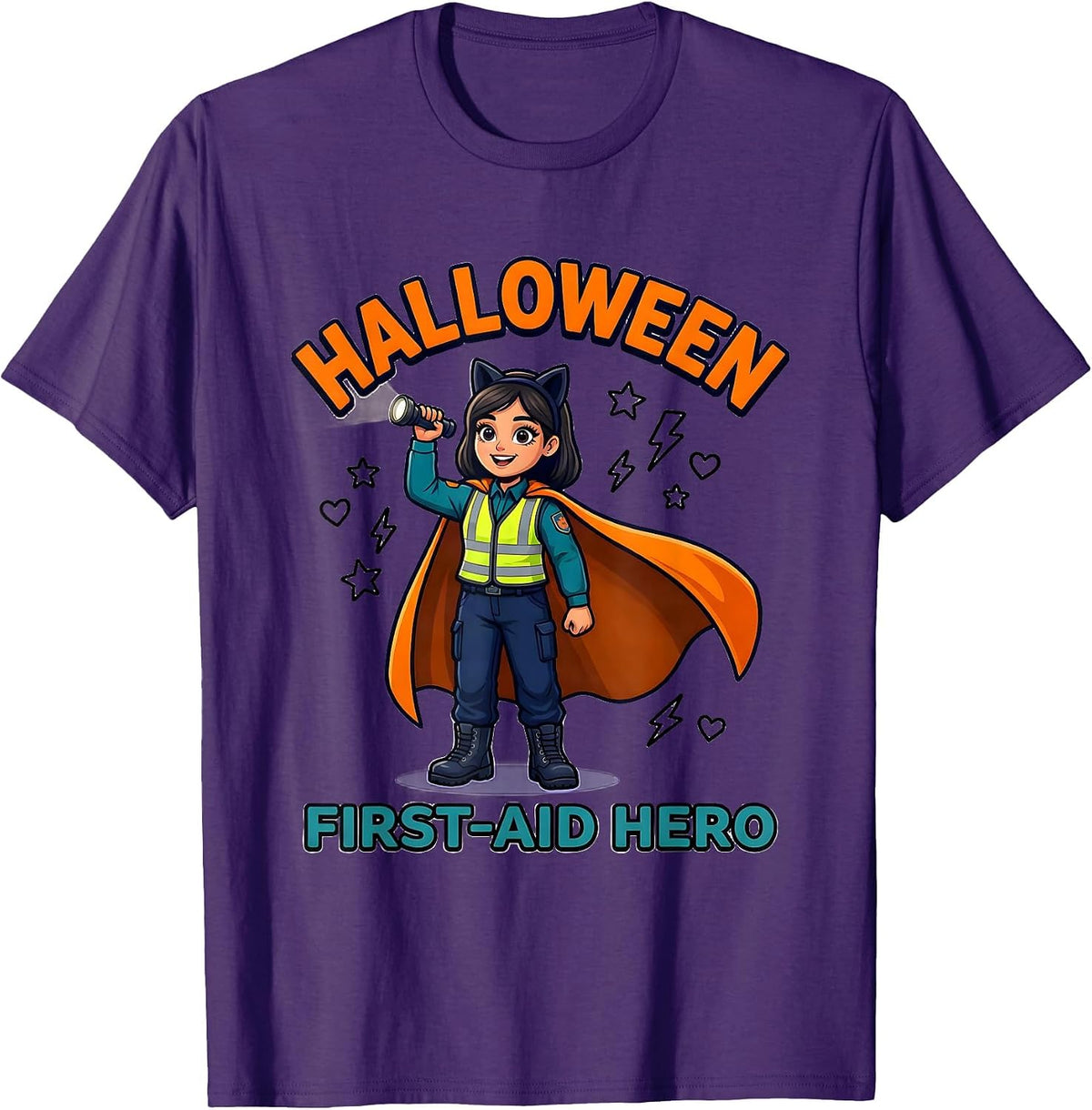 HALLOWEEN FIRST-AID HERO Cartoon Volunteer EMT Halloween T-Shirt - Purple